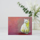 Witte kattenkunst leuk schilderij Whitey zit  Briefkaart (Staand voorkant)