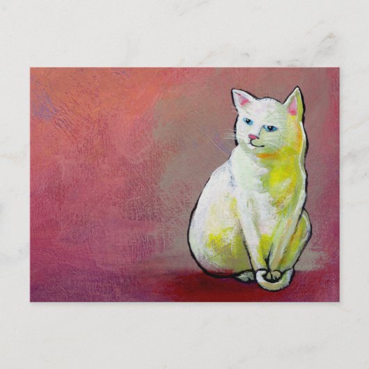 Witte kattenkunst leuk schilderij Whitey zit  Briefkaart (Voorkant)