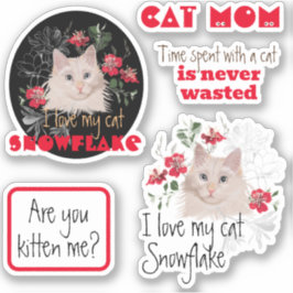 Witte kattenliefhebber stickers met je kattennaam