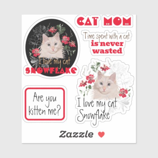Witte kattenliefhebber stickers met je kattennaam (Vel)