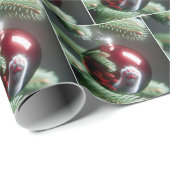 Witte Kattenpoot Reflectie In Rood Ornament Cadeaupapier (Rol Hoek)