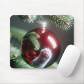 Witte Kattenpoot Reflectie In Rood Ornament Muismat (Met muis)