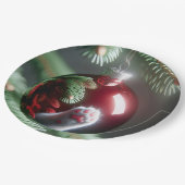 Witte Kattenpoot Reflectie In Rood Ornament Papieren Bordje (Gekanteld)