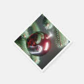 Witte Kattenpoot Reflectie In Rood Ornament Servet (Hoek)