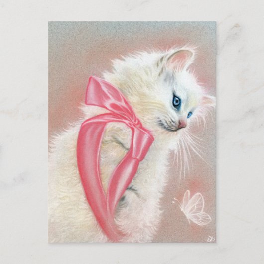 Witte kattenroze Briefkaart (Voorkant)