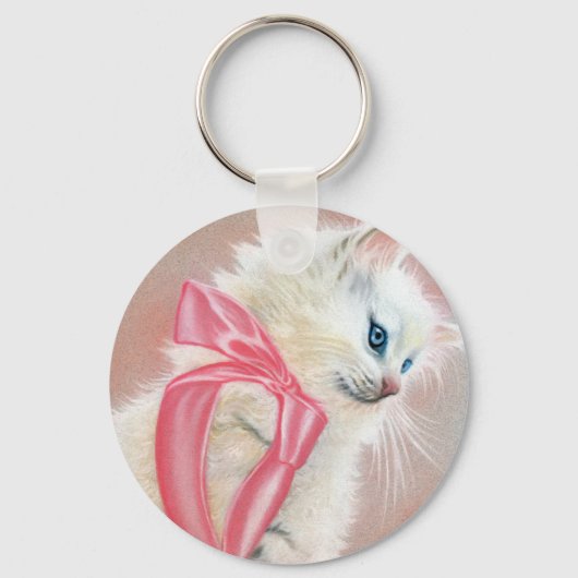 Witte kattenroze sleutelhanger (Voorkant)