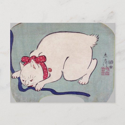 Witte kattenspel met een string, Hiroshige Briefkaart (Voorkant)