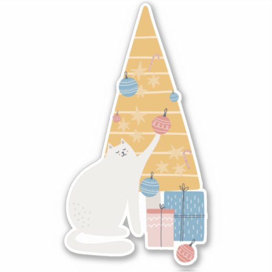 Witte kattenspelen met kerstboomversiering sticker (Voorkant)