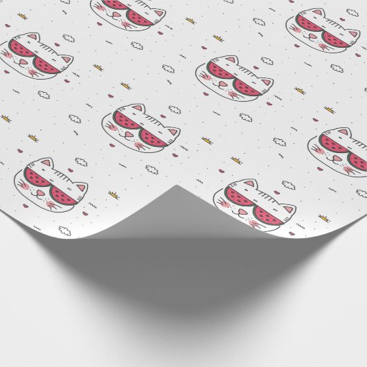 Witte kattenwatermeloen grappig cadeaupapier (Hoek)