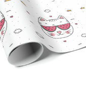 Witte kattenwatermeloen grappig cadeaupapier (Rol Hoek)