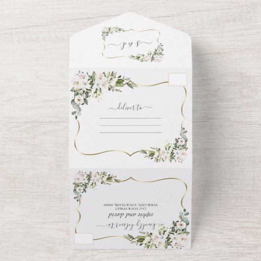 Witte Keizerlelies Goud Gouden Lijst Trouw  All In One Uitnodiging (Buitenkant)