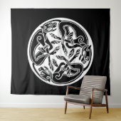 Witte Keltische Hond Honden op Zwart Wandkleed (In Situ (horizontaal))