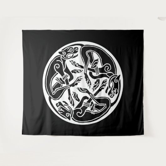 Witte Keltische Hond Honden op Zwart Wandkleed (Voorkant (horizontaal))