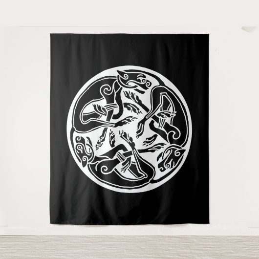 Witte Keltische Hond Honden op Zwart Wandkleed (Voorkant)