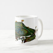 Witte Keramische Koffie Mok met Ruimteschip Art 1 (Voorkant rechts)