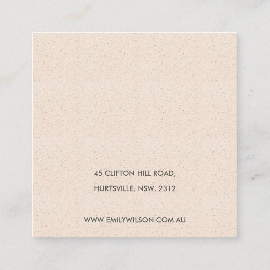 WITTE KERAMISCHE TEXTURE STUD EARRING DISPLAY LOGO VIERKANTE VISITEKAARTJE (Achterkant)