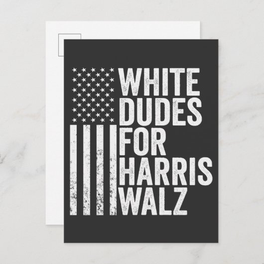 Witte kerels voor Harris Walz Amerikaanse vlag ver Aankondigingskaart (Voorkant / Achterkant)