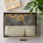 Witte Kerk Gele Wildbloemen Rustieke Decoupage Tissuepapier (Geschenk)