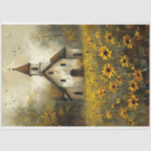 Witte Kerk Gele Wildbloemen Rustieke Decoupage Tissuepapier (Voorkant)