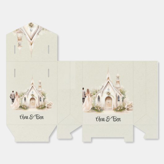 Witte Kerk Waterverf bruiloft Bedankdoosjes (Ongevouwen)