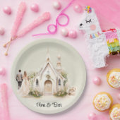 Witte Kerk Waterverf bruiloft Papieren Bordje (Feest)