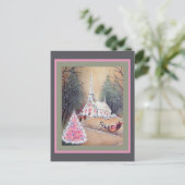 Witte kerkroze kerstboom briefkaart (Staand voorkant)
