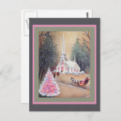 Witte kerkroze kerstboom briefkaart (Voorkant / Achterkant)