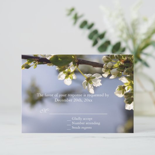 Witte kersen bloeiend RSVP bruiloft (Staand voorkant)