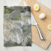 witte kersen bloeit in het voorjaar tegen de blauw theedoek (Quarter Fold)