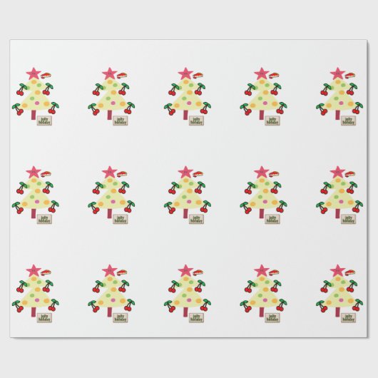 Witte kersen kerstbomen inpakpapier (Vlak)