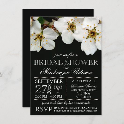 Witte Kersenbloesem Bloemen Bruids Trouwdouche Kaart (Voorkant / Achterkant)