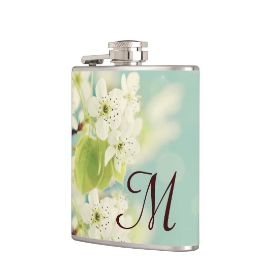 Witte Kersenbloesem Bloesem Monogram Whiskey Flask Heupfles (Links)