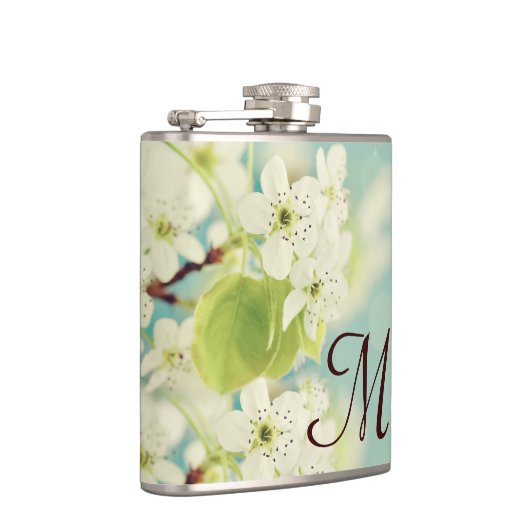 Witte Kersenbloesem Bloesem Monogram Whiskey Flask Heupfles (Rechts)