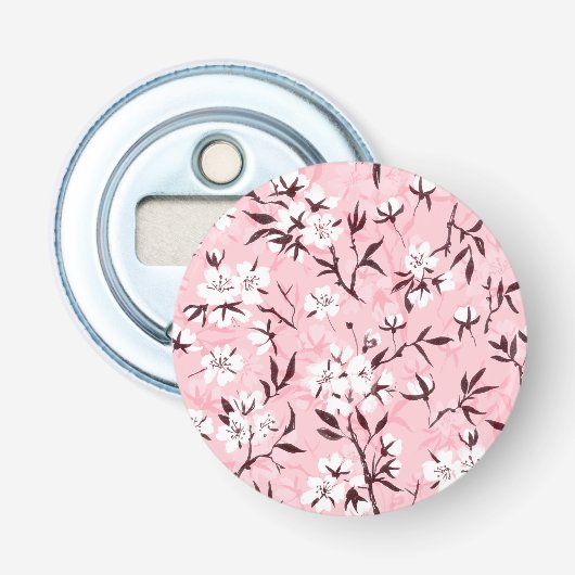 Witte kersenbloesem button flesopener (Voorkant)