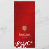 Witte Kersenbloesem Chinees Trouwmenu Kaart (Achterkant)