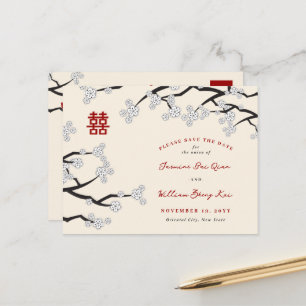 Witte Kersenbloesem Chinese bruiloft Save The Date Aankondigingskaart