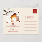 Witte Kersenbloesem Chinese bruiloft Save The Date Aankondigingskaart (Achterkant)