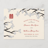 Witte Kersenbloesem Chinese bruiloft Save The Date Aankondigingskaart (Voorkant)