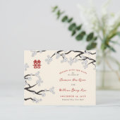 Witte Kersenbloesem Chinese bruiloft Save The Date Aankondigingskaart (Staand voorkant)