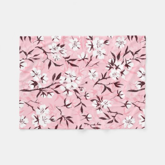 Witte kersenbloesem fleece deken (Voorkant (Horizontaal))