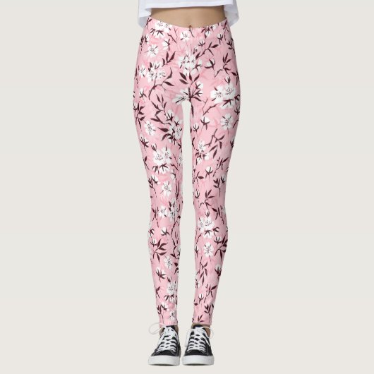Witte kersenbloesem leggings (Voorkant)