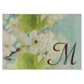 Witte Kersenbloesem Monogram Glassnijplank Snijplank (Voorkant)