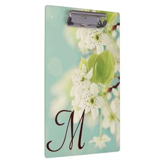 Witte Kersenbloesem Monogram Initiaal Clip Board Klembord (Rechts)