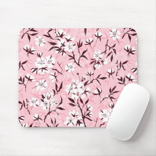 Witte kersenbloesem muismat (Met muis)