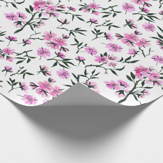 Witte kersenbloesem op wit cadeaupapier (Hoek)