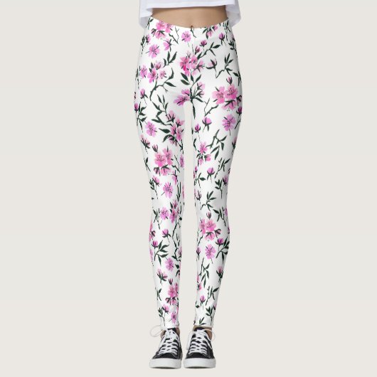Witte kersenbloesem op wit leggings (Voorkant)