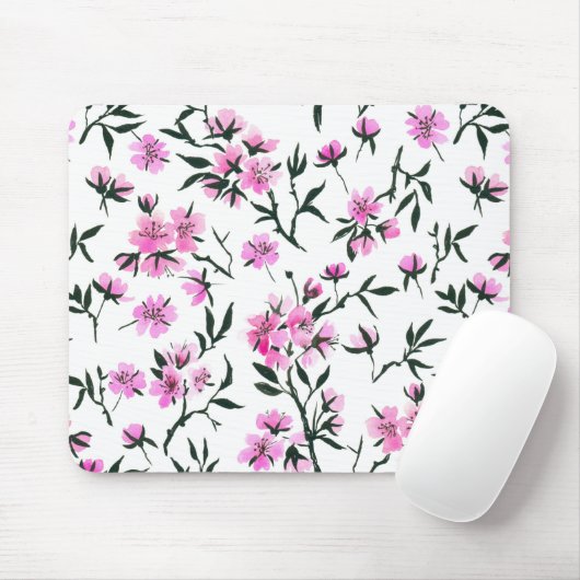 Witte kersenbloesem op wit muismat (Met muis)