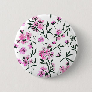 Witte kersenbloesem op wit ronde button 5,7 cm