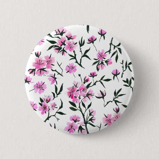 Witte kersenbloesem op wit ronde button 5,7 cm (Voorkant)