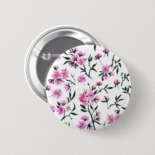 Witte kersenbloesem op wit ronde button 5,7 cm (Voorkant /achterkant)